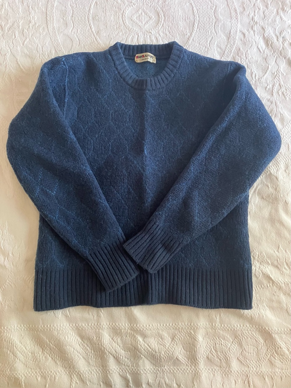 Vintage Saint Laurent Rive Gauche 100% Wool Sweater Made in Italy Navy Small